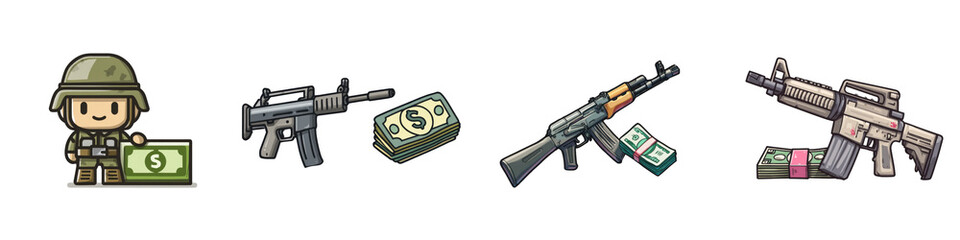 Obraz premium Animation weapon and budget die cut no bg png for military decoration purpose.