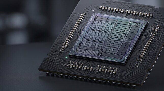 High performance neural processing unit hardware module 3D render with blank copy space