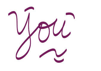 You Hand Lettering Purple Cursive Script Calligraphy Word Isolated White Background © dwi