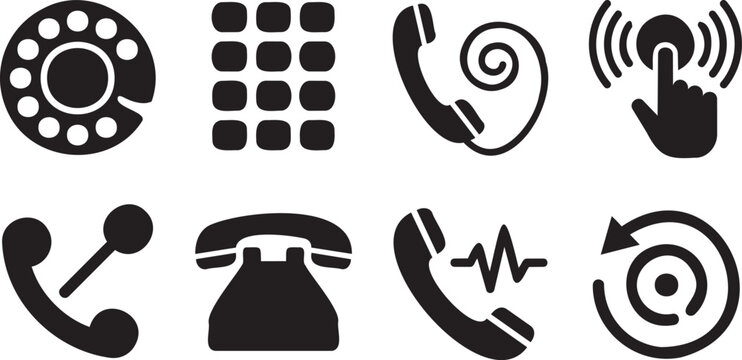 Telephone Dial Icon Set Rotary Keypad Call Signal Symbol Black Design