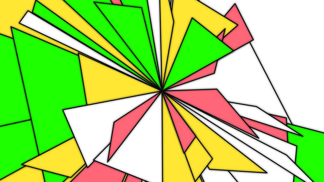 Abstract geometric art with bright lime green yellow and white triangles bursting from center area