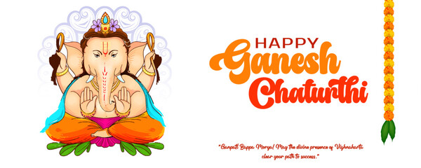 Fototapeta premium Happy Ganesh Chaturthi Festival Background Design and Greeting Card. Birthday of Lord Ganesh Celebration and Creative Poster Vector Illustration.