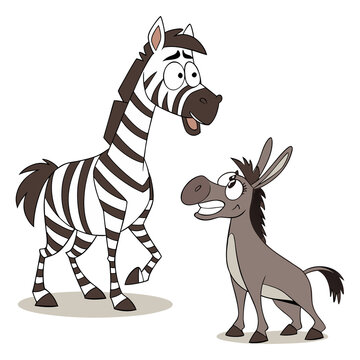Funny Zebra and Donkey Friends Character Illustration for Kids Educational Media