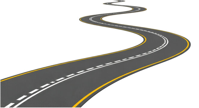 Winding asphalt road illustration isolated on transparent background