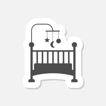  Baby bed sign icon sticker isolated on gray background