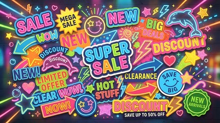 Obraz premium Bright colorful sale discount banner with big savings and offers