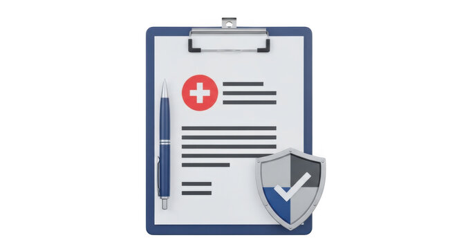 Medical clipboard with shield icon isolated on transparent background
