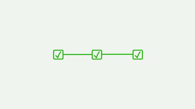 Minimalist green checkmark progress bar animation showing completion of three steps for user interface design