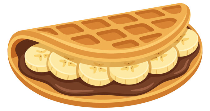 Waffle with chocolate spread and banana slices