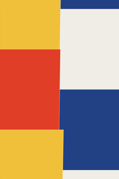 Modern abstract composition with primary colors arranged in geometric rectangles creating a minimalist artistic design display