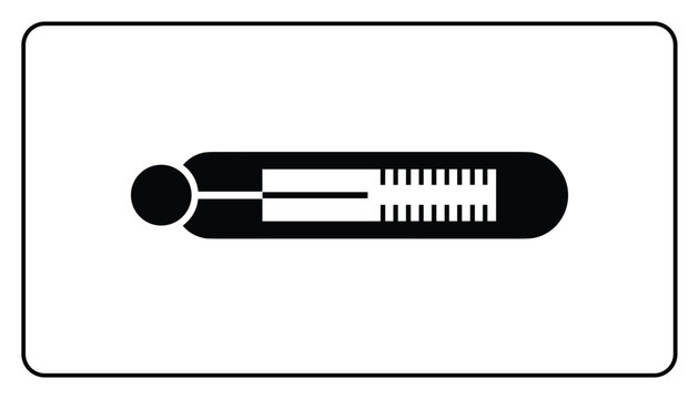 Simple black and white vector icon of an analog liquid thermometer with measurement markings inside a rounded rectangle border.