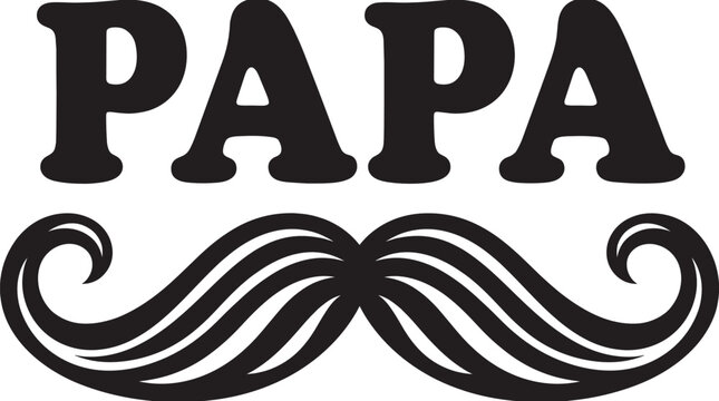 Papa Typography Design with Vintage Curly Mustache Vector Graphic for Fathers Day Crafts Tshirts Mugs Greeting Cards and Creative Prints