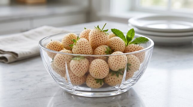 White pineberries (white strawberries with red seeds).