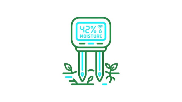 Digital soil moisture meter with digital display showing 42% moisture in green and blue line art