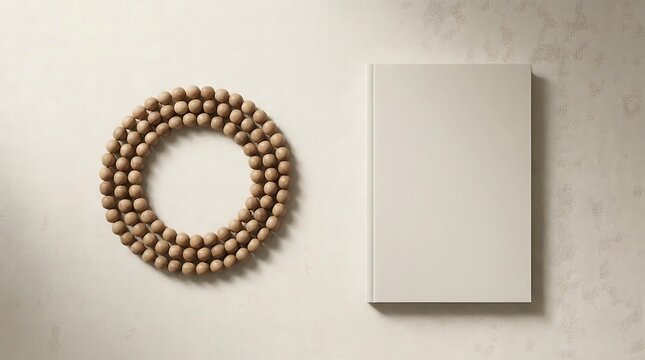 Adkar model implementation featuring a minimalist blank book and wooden beaded circle for conceptual change management strategy and organizational growth