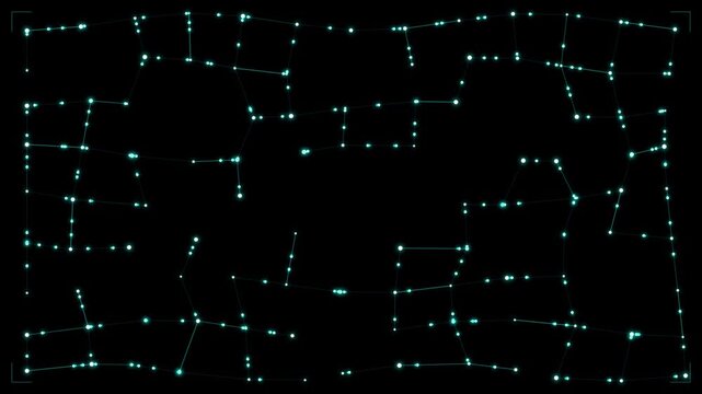 Cyan Constellation Network Map and Connected Dots Loop