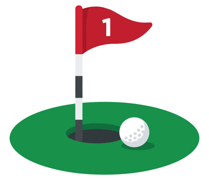 Golf hole with flag number one and ball
