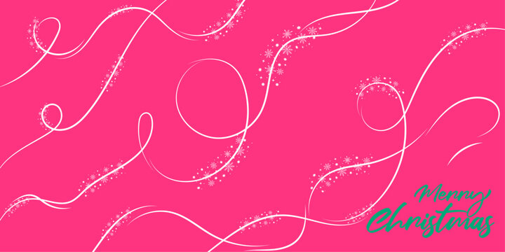 Bright pink christmas background with white glowing wavy lines. festive holiday greeting card design template. abstract winter seasonal wallpaper illustration. elegant vector decoration element