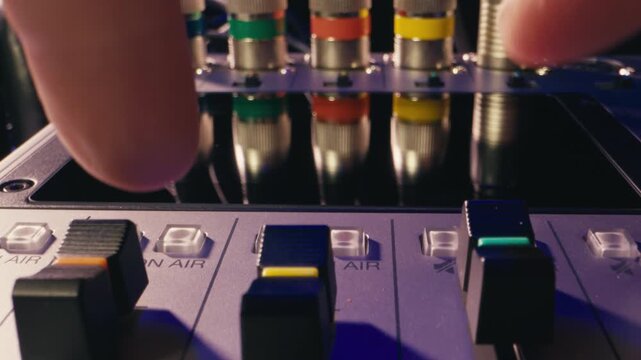 Cable XLR on mixer close up macro audio connector sound equipment studio plug jack detail