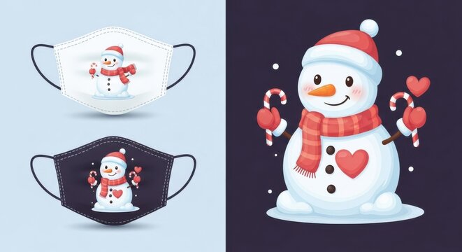 Cute snowman holding candy cane illustration