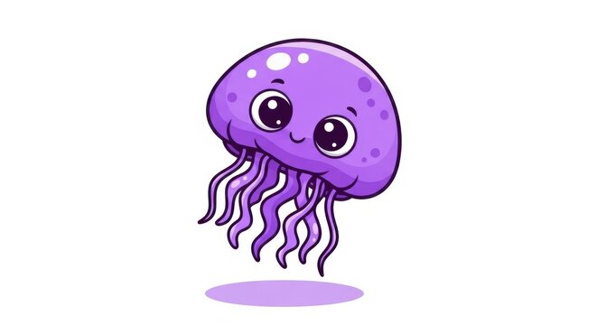 Cute cartoon purple jellyfish with big eyes