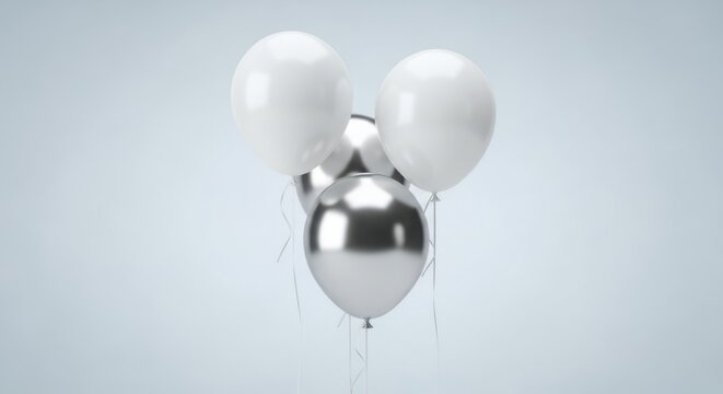 Three metallic and matte balloons floating