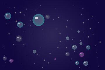 Fototapeta premium Abstract network connection with colorful floating bubbles on dark background