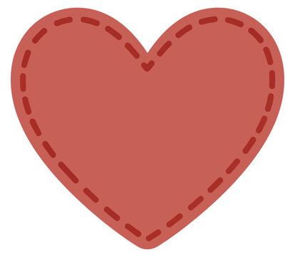 Red heart shape with stitched border, flat vector illustration