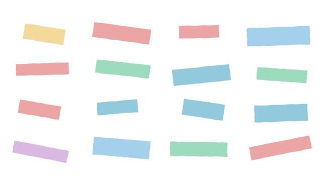 Rectangular paper strips in soft pastel colors arranged in a grid formation on a solid black background, for versatile use