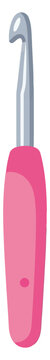 Pink crochet hook tool, needlework and knitting accessory, flat vector illustration