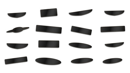 Set of dark grey metallic buttons and geometric shapes with a glossy finish, isolated on a black background, for digital interface © Design Planer