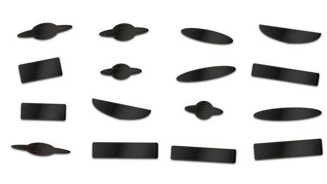 Set of dark metallic geometric buttons and abstract shapes isolated on a white background, for digital interface and