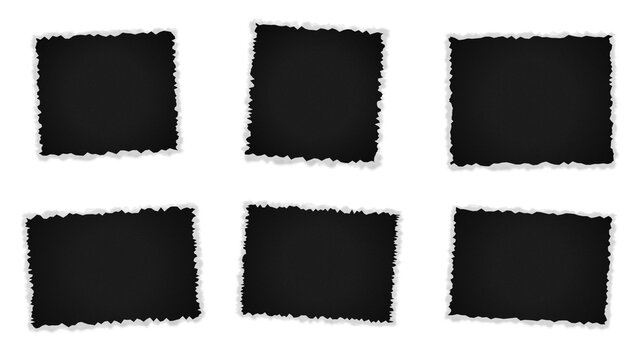Set of six rectangular frames with rough white chalk borders on a black background, collages or text placeholder