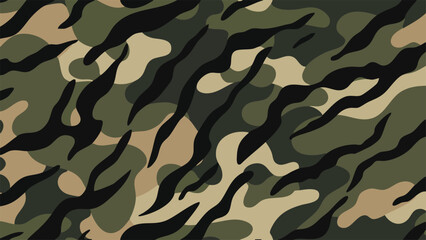 Naklejka premium Jungle Camo Pattern with Flowing Organic Stripes in Natural Earth Tones — Editable Vector