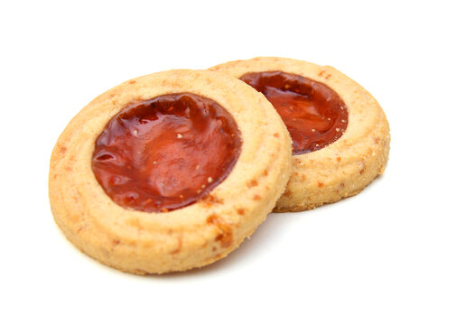 Cookies with jam closeup isolated on a white