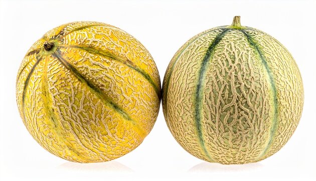 Two fresh melons isolated on white, summer fruit concept