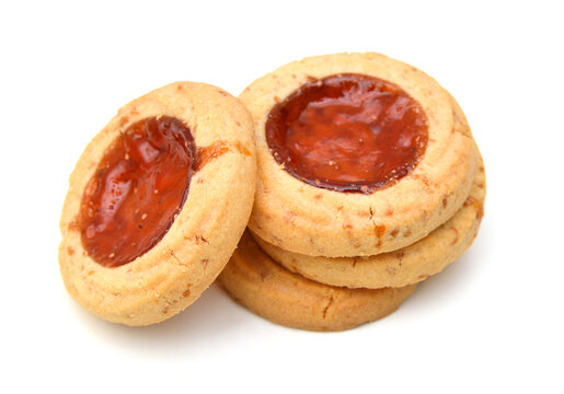 Cookies with jam closeup isolated on a white