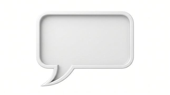 Ultra-realistic clean white speech or quotation bubble with rounded rectangular shape and curved pointed tail, subtle dimensional edges and smooth matte material