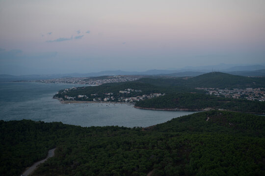Scenic Hilltop View of Ayvalik Coast Cunda and Sarimsakli