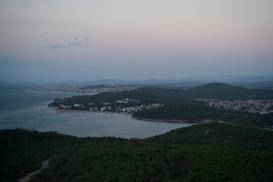 Scenic Hilltop View of Ayvalik Coast Cunda and Sarimsakli