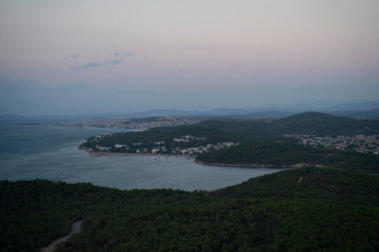 Scenic Hilltop View of Ayvalik Coast Cunda and Sarimsakli