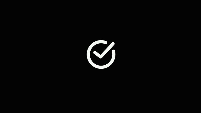 Minimalist white checkmark animation icon set isolated on black background for user interface design elements