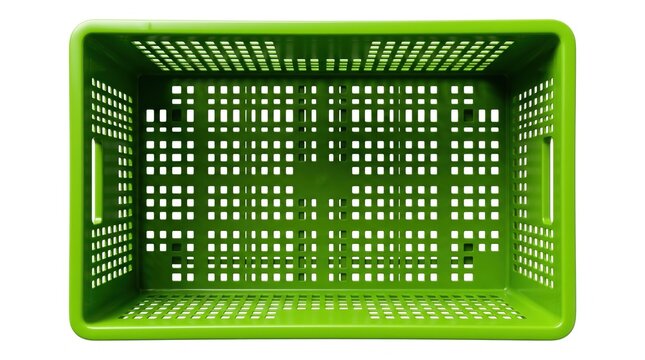 Top view of empty green plastic crate basket