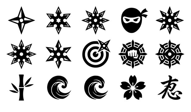 Shuriken Ninja Icon Set Japanese Throwing Star Vector Illustration