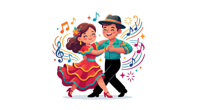 Cute Cartoon Couple Dancing Latin Style Isolated Illustration