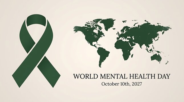 World mental health day awareness ribbon with global map illustration