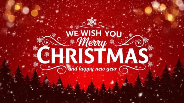 Silhouette Pine Trees With Falling Snow And Christmas Text Perfect For New Year Holiday Event Presentations And Seasonal Winter Greetings