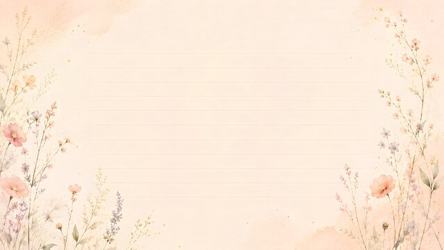Beautiful watercolor floral background with delicate wildflowers and soft pastel peach tones, perfect for wedding invitations, greeting cards, and stationery