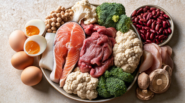 Beautiful Overhead Flat Lay of Natural Foods Rich in Choline - Healthy Nutrition Composition