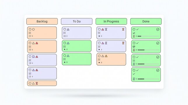Kanban board layout vector graphic for agile project management UI